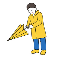 雨具と傘を持つ少年のイラスト