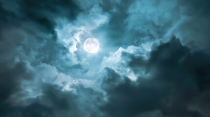 Mysterious Night Sky with Full Moon