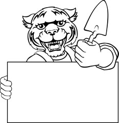 Bricklayer Tiger Trowel Tool Handyman Mascot
