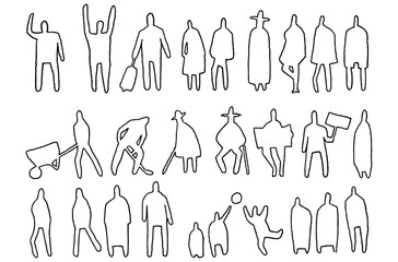 Architectural Drawings, people vector in park out door illustration, Minimal style hand drawn, set elements for architecture and landscape design. Sections, Elevations, Floor Plans.