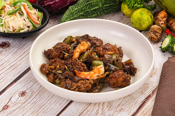 Manchirian breaded prawn with vegetables