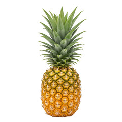 Obraz premium A ripe golden pineapple with green leaves isolated on transparent background