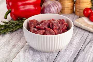 Raw beef meat cubes pieces