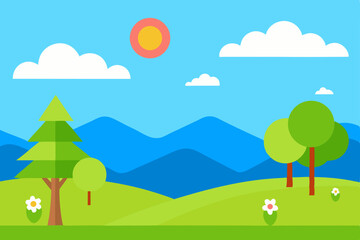 Flat Detailed Spring Landscape Blue Sky