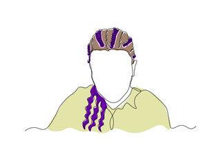 Abstract girl with African pigtails, continuous single one line art hand drawing sketch logo