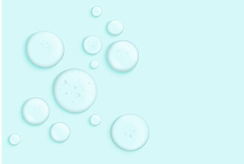 Gel serum texture. Clear skin care liquid drops. Cosmetic product examples.