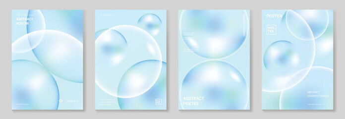 Obraz na płótnie Canvas Modern gradient liquid glass poster background vector set.Cover template with perspective geometric prism shape. Ideal design for social media, cover, banner, wallpaper, promotion, ads.