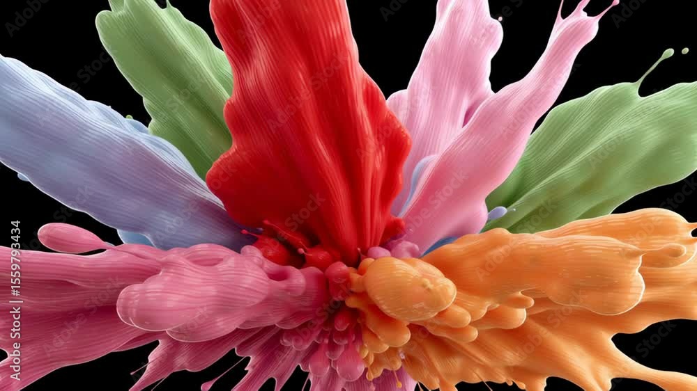 Poster vibrant splash of colorful paint in various shades, creating dynamic motion and energy, showcasing a