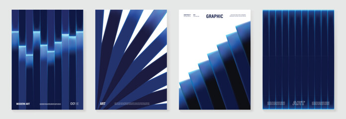 Modern gradient poster background vector set. Cover template with vibrant perspective geometric prism shapes. Ideal design for social media, cover, banner, flyer.