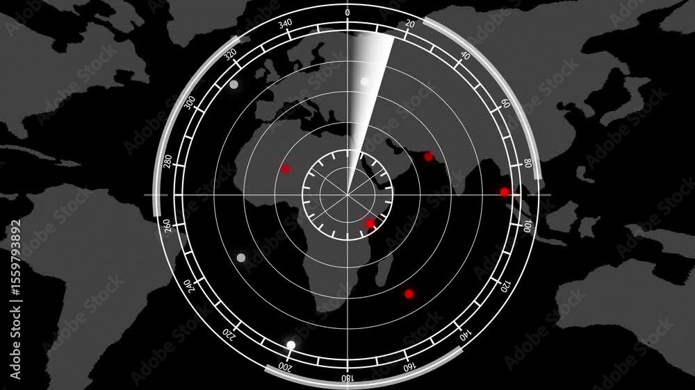 Poster white radar screen with scanning beam and circular grid - overlay animation for video compositing . 