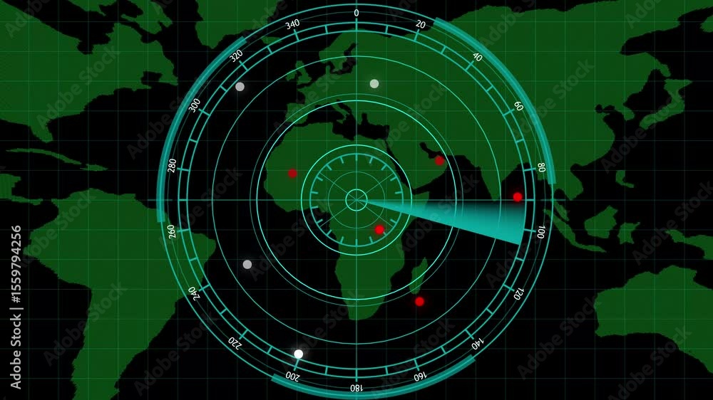 Poster green radar screen with scanning beam and circular grid - overlay animation for video compositing . 