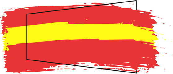 Paint brush textured stripes in spanish spain color flag colors red, yellow on black background. Design element for Spain day celebrate. The concept of drawing, brushstroke, grunge, paint strokes, di	