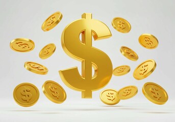 gold coins with dollar sign, Realistic golden dollar sign and Explosion of gold coins png on transparent background