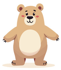 Cute teddy bear character standing, cartoon vector illustration isolated on white background.
