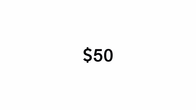 Dollar counter animation from $0 to $150 on transparent background, Dollar increasing animation from $0 to $150 with alpha channel, Dollar increasing animation 