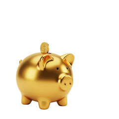 3D golden piggy bank with coins drop