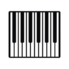 Horizontal layout of piano keys in a striking black silhouette for musical themes