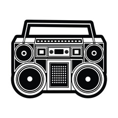 Retro boombox with cassette deck and dual speakers classic music player silhouette