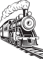 Vintage steam train illustration black and white locomotive train drawing png © Hayat Khan
