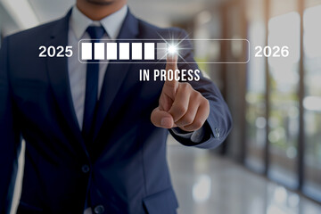 Businessman touching virtual screen for success in online business, concept idea steps to success 2025-2026
