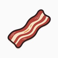 Cartoon Style Illustration of a Slice of Crispy Bacon with Brown Outline on White Background