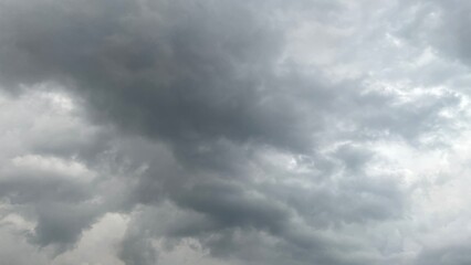 Soft White Clouds Hover Calmly Over Dark Twilight Evening Sky