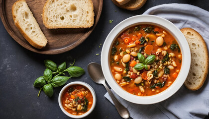 Italian minestrone soup with side of bread