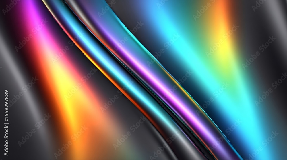 Poster Iridescent metallic tubes creating colorful rainbow pattern