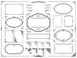 vintage frame set 2_black文字なし／サンプルテキスト・背景無しで使いやすい黒のビンテージフレームセット2