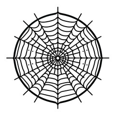 Obraz premium A vector icon of a spiderweb. The icon is created from elegant, straight black lines radiating from a central point, connected by gracefully curved, concentric lines.