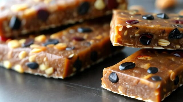 selective focus  vegan fruit and nut bars