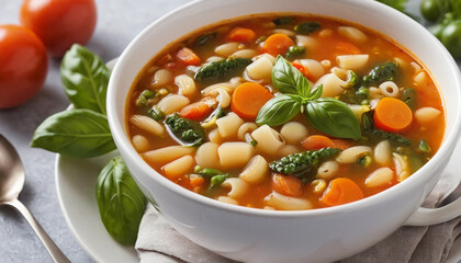 Hearty Italian minestrone soup with vegetables