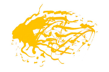 Bright yellow watercolor or ink stains with watercolor marks. Brush strokes and watercolor splashes set on a transparent background.