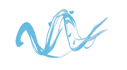 Bright light blue watercolor or ink stains with watercolor marks. Brush strokes and watercolor splashes set on a transparent background.