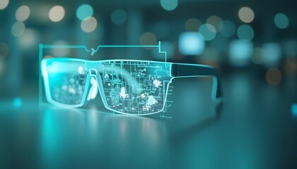 Futuristic Augmented Reality Glasses with Digital Data Overlay in Dark Environment
