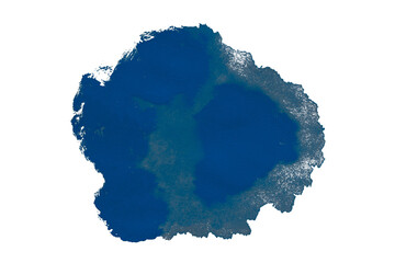 Bright blue watercolor or ink stains with watercolor marks. Brush strokes and watercolor splashes set on transparent background.