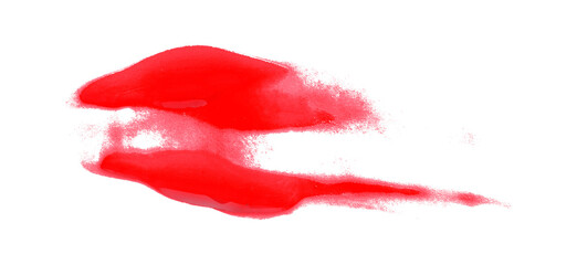 Bright red watercolor or ink stains with watercolor marks. Brush strokes and splashes of watercolor are set on a transparent background.