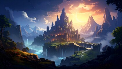 Majestic Castle in a Dreamlike Mountain Landscape