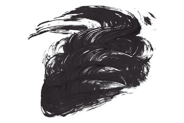 Bright black watercolor or ink stains with watercolor marks. Brush strokes and watercolor splashes set on a transparent background.