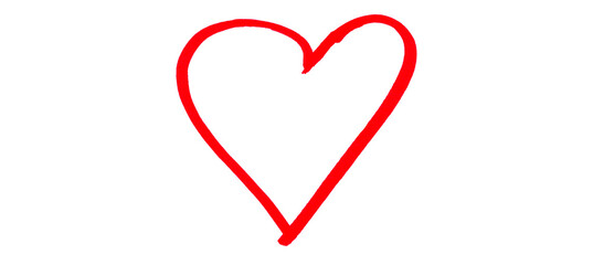 Red heart drawn in ink on transparent background.