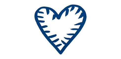 A blue heart drawn in ink sits on a transparent background.