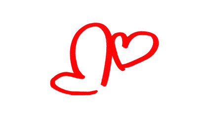 Red heart drawn in ink on transparent background.