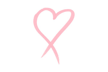 Pink heart drawn with ink on transparent background.