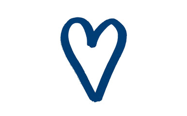 A blue heart drawn in ink sits on a transparent background.