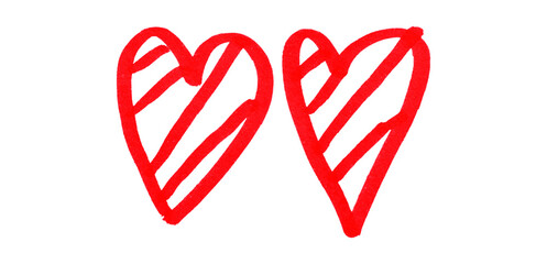 Red heart drawn in ink on transparent background.