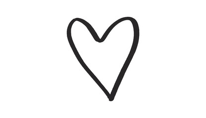 Black heart drawn with ink on transparent background.