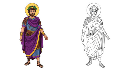Fototapeta premium Emperor Constantine the Great Coloring Page with Two Visual Styles History Art