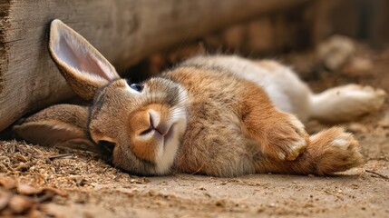 A peaceful rabbit resting on the ground, embodying tranquility and the beauty of nature in a serene environment.