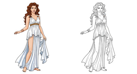 Legendary Helen of Troy Coloring Page Featuring Full Color and Crisp Outline Depictions