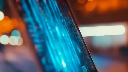 Night City Data Stream: Laptop in Urban Glow - Powered by Adobe